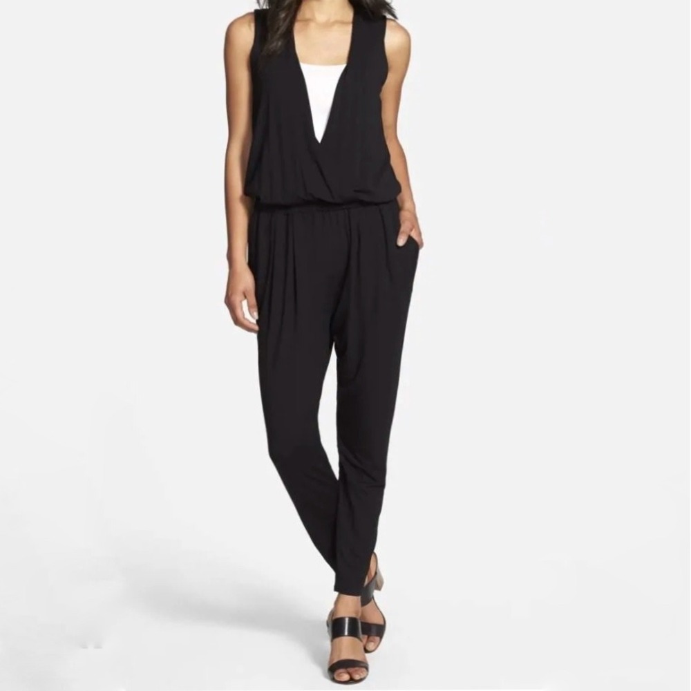 The Fisher Project Eileen Fisher |‎ Black Sleeveless Surplice Jumpsuit Size L